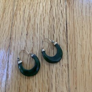 Jade Green and Gold Clasp Drop Earrings U Shaped.  Beautiful Green with Gold